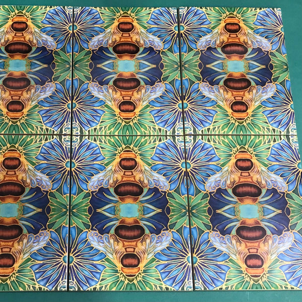 Gorgeous Blue Green Caramel Bumble Bees - Beautiful Ceramic Bohemian Tiles - Kitchen Bathroom Tiles