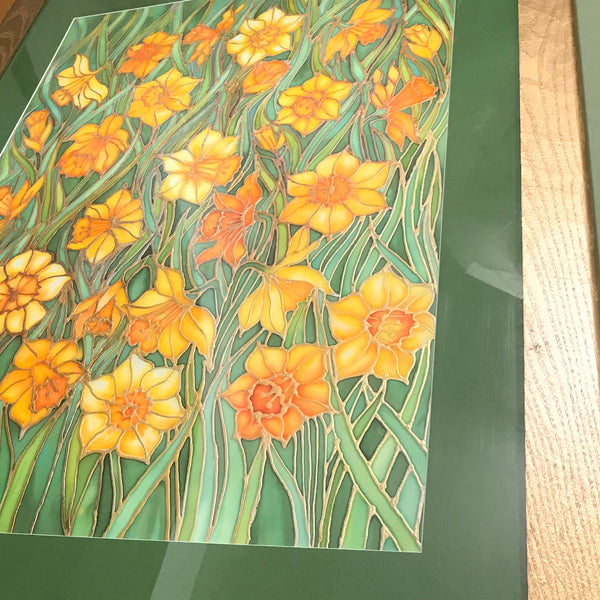 SOLD Yellow Daffodil Dreams Painting - flowers hand painted silk - Original Art