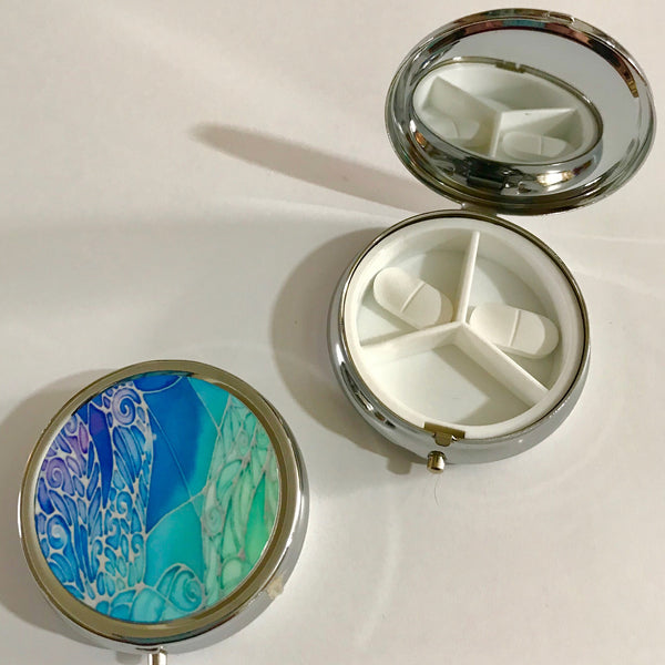 Blue Dragonfly Pill Box - Blue Compact pill box - Handbag pill box