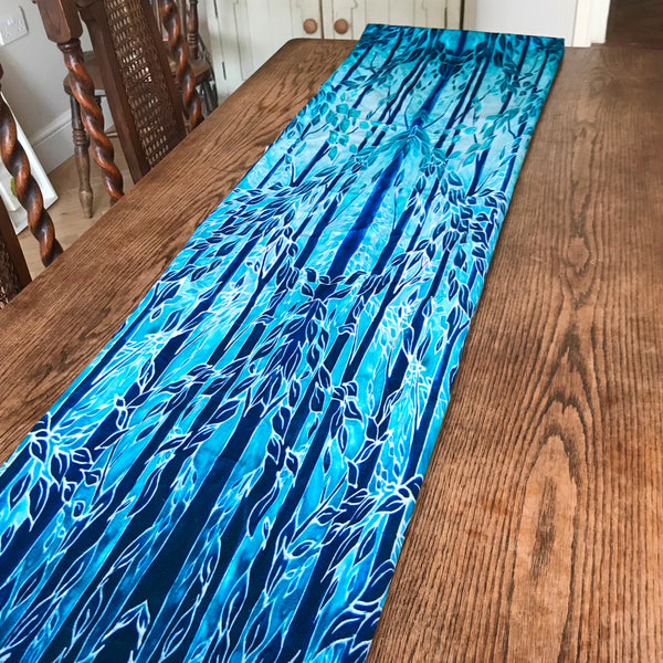 Turquoise Blue Trees Designer Luxury Velvet Curtain Fabric by the Drop Length Needed