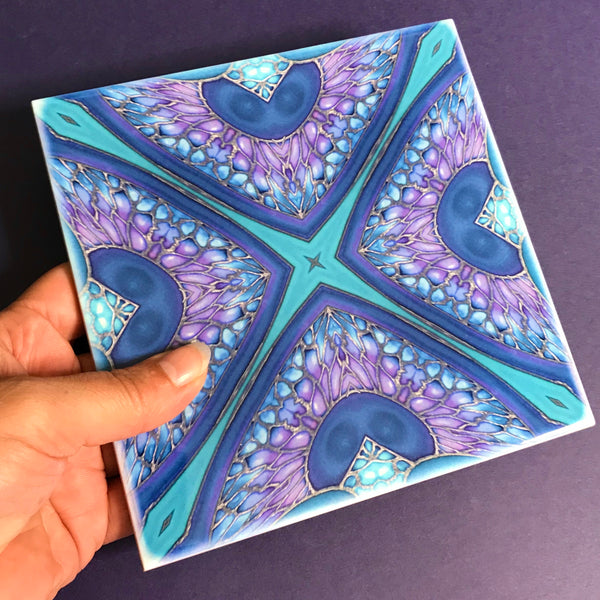 Persian Kaleidescope Tiles - contemporary tile in blue green purple and turquoise 6x6"