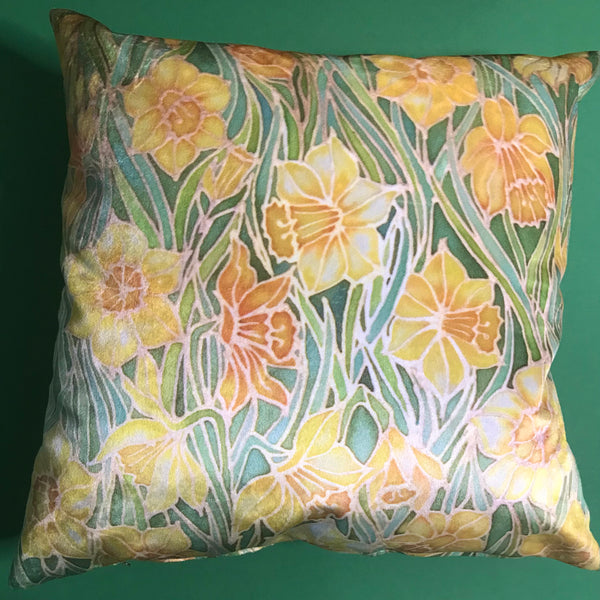 Arts and Crafts Style Daffodils Luxury Velvet Cushions, Cheering Springtime Decor Throw Pillows