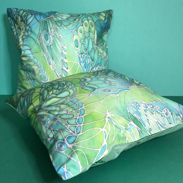 Mint Green Butterflies Art Cushion - sofa, settee, bedroom pillow - Contemporary Butterflies Accent Cushion