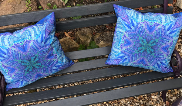 Blue Green Purple Spiral Shells Showerproof Cushion - Showerproof Garden Cushions - Blue green turquoise Cushion