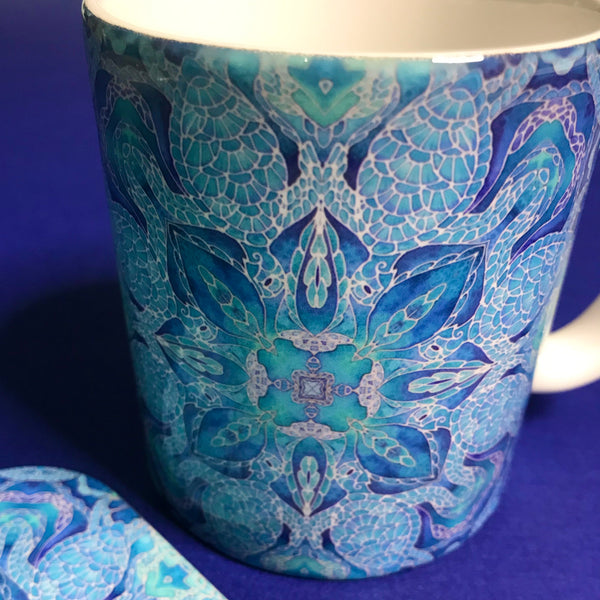 Blue Turtle Mandala Mug and Coaster Gift