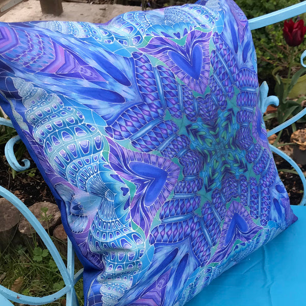 Blue Green Purple Spiral Shells Showerproof Cushion - Showerproof Garden Cushions - Blue green turquoise Cushion