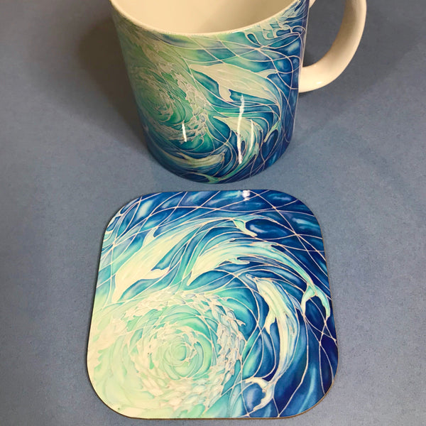 Swirling Dolphins Mug and Coaster - Blue Turquoise Mug Set - Mug Gift