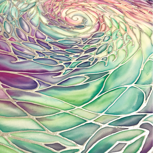 SOLD Sea Green Purple Pink Shoal Silk Painting - hand painted silk Sparkling  Shoal