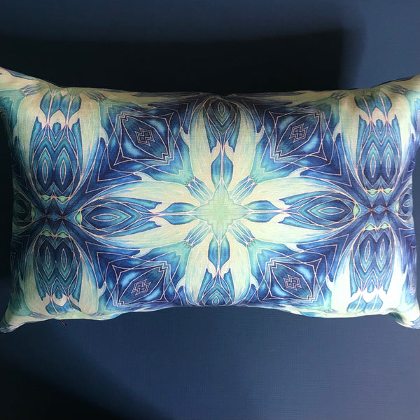 Blue Aqua Dolphin Diamond Cushion - Ultramarine Turquoise Chenille Fabric - Intricate pattern pillow