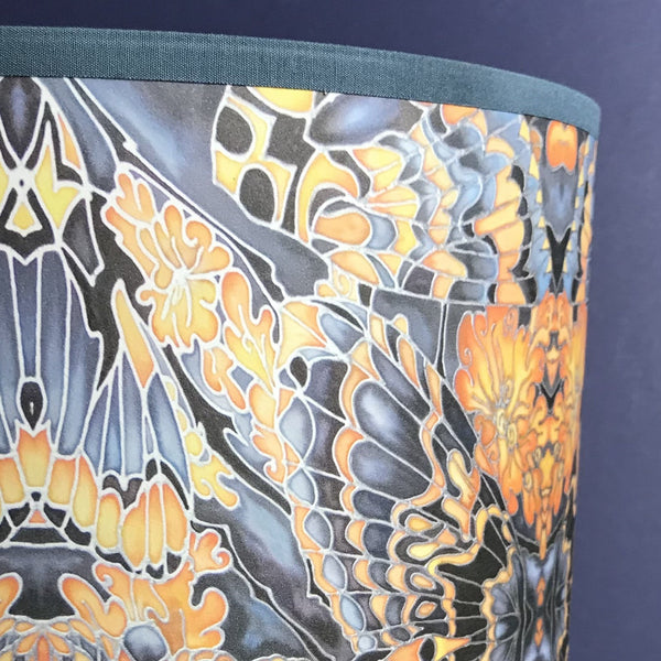 Contemporary Grey Blue Orange Butterfly Moth Lamp shade for table lamp - Butterfly Moth Drum Shade - Atmospheric lamp Shade