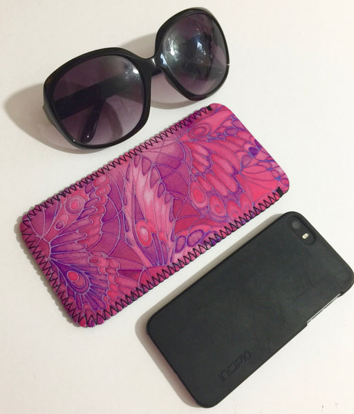 Padded Sunglasses Case - Padded Pink iphone Cover - Pink Butterfly glasses cover