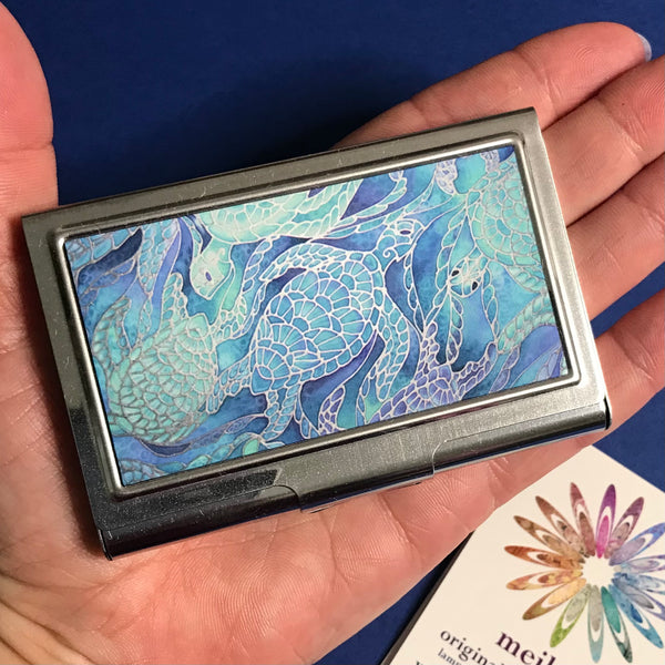 Blue Aqua Turtles business card holder for Sealife lovers.