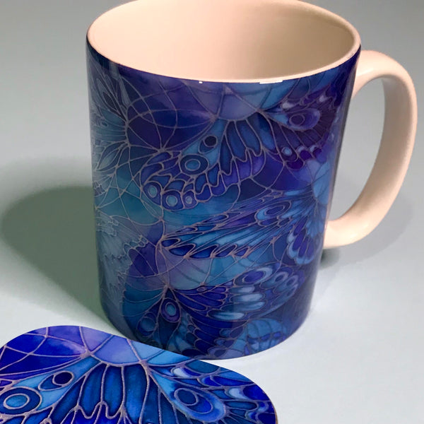 Blue Butterfly Mug and Coaster - Butterfly Mug Box Set - colours