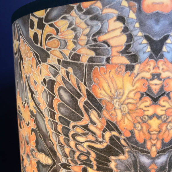 Contemporary Grey Blue Orange Butterfly Moth Lamp shade for table lamp- Butterfly Moth Drum Shade - Atmospheric lamp Shade
