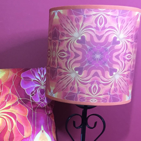 Orchid Kaleidoscope Pink Sunset Coloured Lampshade - Ceiling or Table Drum Shade - Atmospheric Lamp Shade