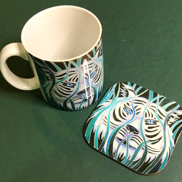 Majestic White Tiger  Mug in teal green aqua and white - Wildlife Lovers Mug Gift