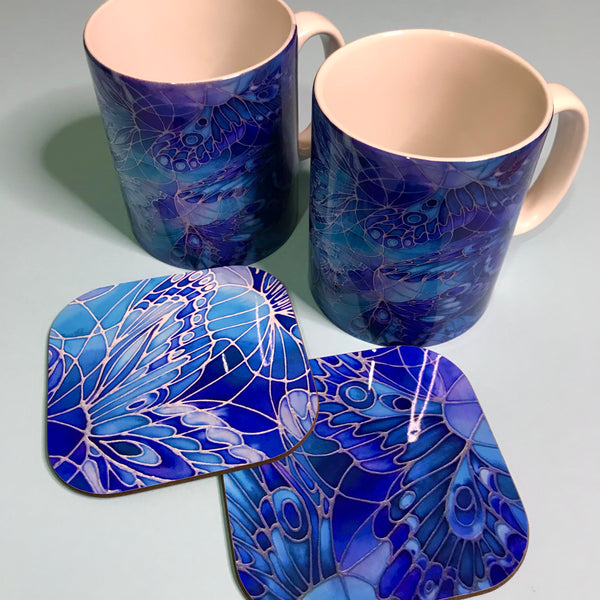 Blue Butterfly Mug and Coaster - Butterfly Mug Box Set - colours