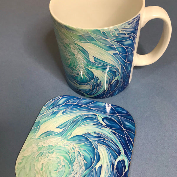 Swirling Dolphins Mug and Coaster - Blue Turquoise Mug Set - Mug Gift