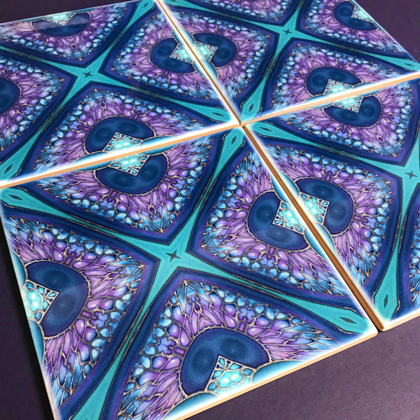 Persian Kaleidescope Tiles - contemporary tile in blue green purple and turquoise 6x6"