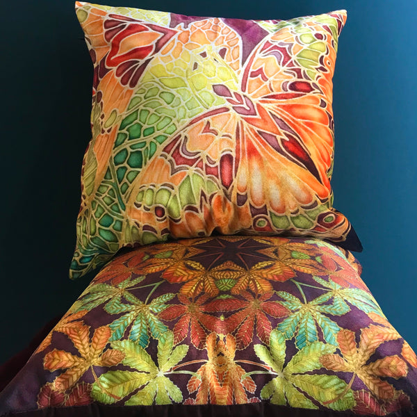 Terracotta Caramel and Moss Green Luxurious Velvet Butterfly Cushion - Green Rust Butterflies pillow