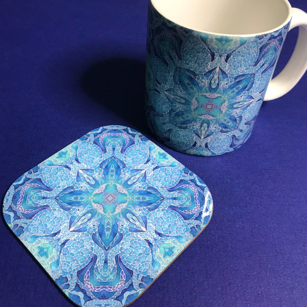 Blue Turtle Mandala Mug and Coaster Gift