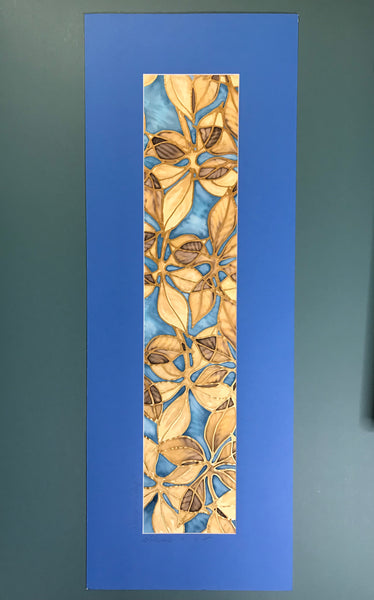 Beech Leaves Original Silk Painting -   Blue Caramel Gold Hand-Painted Silk Art -