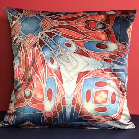 Abstract Blue Rust Butterfly Velvet Cushion - Luxury Velvet Throw Pillow - Bold pattern butterfly pillow