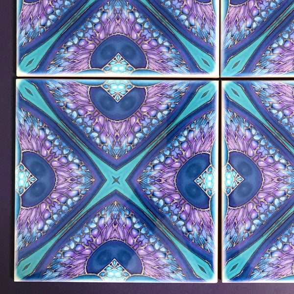 Persian Kaleidescope Tiles - contemporary tile in blue green purple and turquoise 6x6"