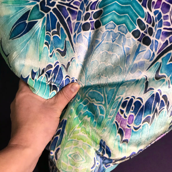 Pretty And Cool Mint Green Blue Purple Teal Velvet Cushions - Dramatic Butterfly Kaleidoscope Design Luxury Velvet Cushions