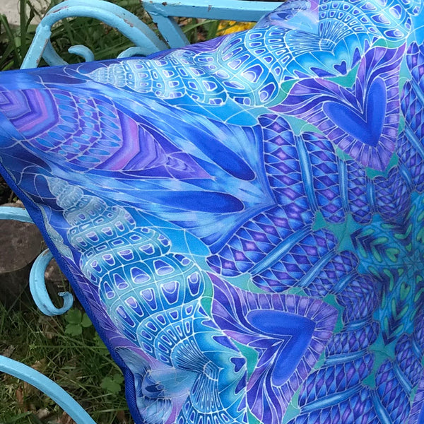 Blue Green Purple Spiral Shells Showerproof Cushion - Showerproof Garden Cushions - Blue green turquoise Cushion