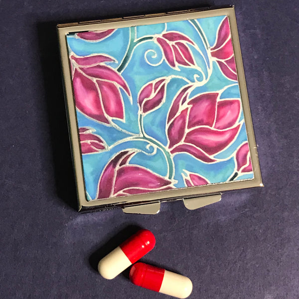 Pink Magnolias Large Pill Box - Stud Earing Jewellery Box