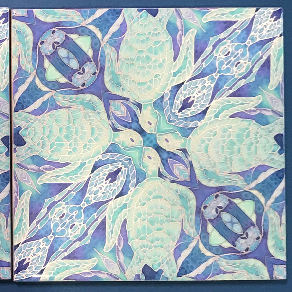 Turtles Waltz Blue Aqua Green Ceramic Tiles -  Ceramic Hand Printed Tiles