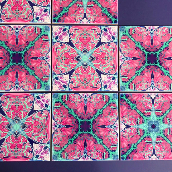 Pink Contemporary Mixed Tiles Set - Pink Mint Tiles - Beautiful Tile - Bohemian Tiles