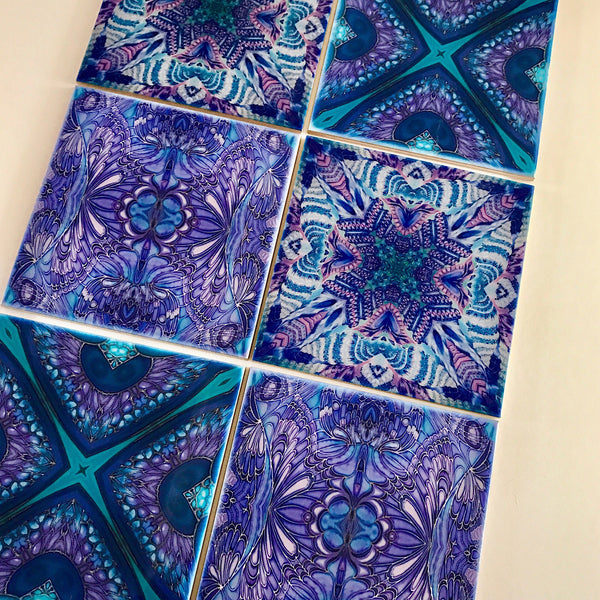 Persian Kaleidescope Tiles - contemporary tile in blue green purple and turquoise 6x6"