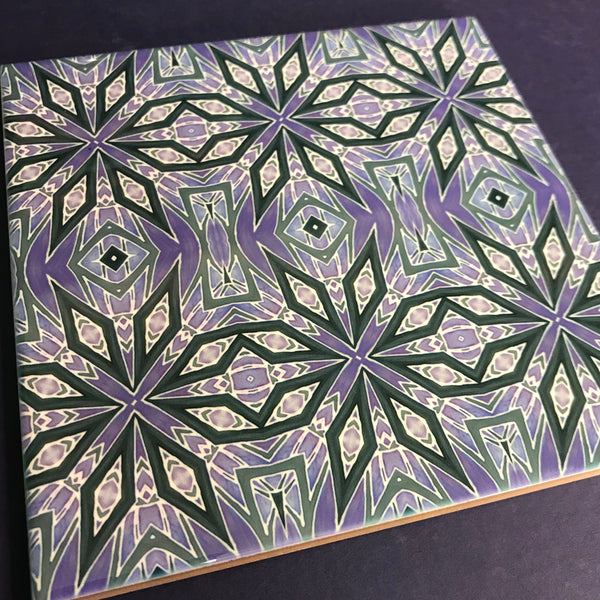 Contemporary Charcoal and Lilac Nordic Star Ceramic Tiles -  Ceramic Hand Printed Tiles