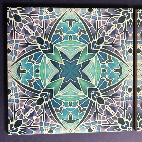 Nouveau Aqua Lilac Charcoal Butterfly Bathroom Tile - Bohemian Kitchen Tiles - Butterfly Kaleidoscope Repeat Decorative Tiles