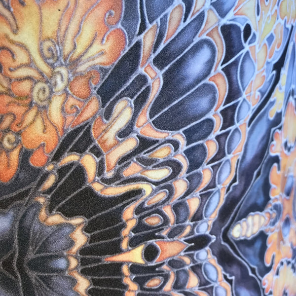 Contemporary Grey Blue Orange Butterfly Moth Lamp shade for table lamp- Butterfly Moth Drum Shade - Atmospheric lamp Shade