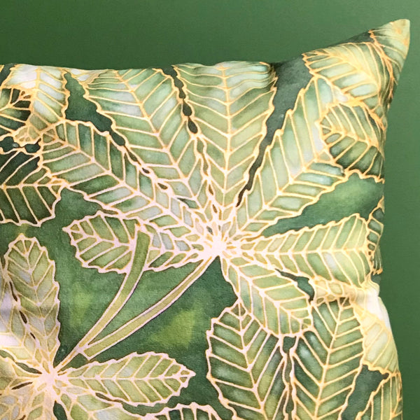 Horse Chestnut Leaves cushion - printed onto suedette fabric - green khaki - sage green colours - Chestnut Leaves Pillow