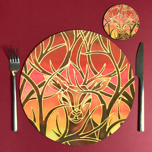 Round Red Stag Table mats and Coasters - Hard wearing beautiful place mats