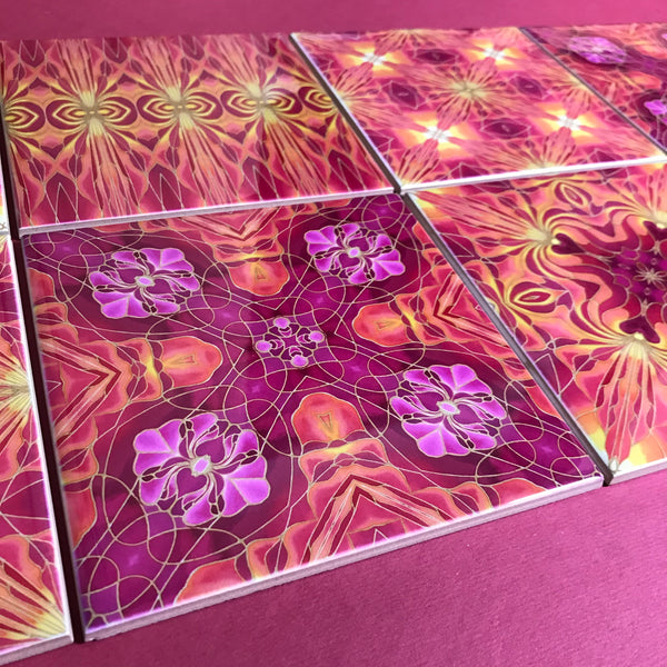 Orchid Kaleidoscope Mixed Tiles Set - Pink Orange Gold Tiles - Beautiful Tile - Bohemian Tiles