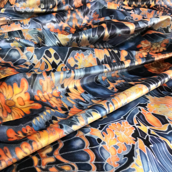 Contemporary Charcoal Orange Butterfly Moth Designer Luxury Velvet fabric for curtains, upholstery and soft furnishings