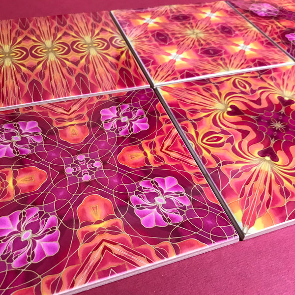 Orchid Kaleidoscope Mixed Tiles Set - Pink Orange Gold Tiles - Beautiful Tile - Bohemian Tiles