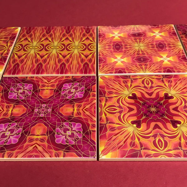 Orchid Kaleidoscope Mixed Tiles Set - Pink Orange Gold Tiles - Beautiful Tile - Bohemian Tiles