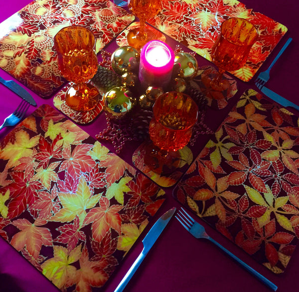 Horse Chestnut Leaves Placemats - green rust table mats & coasters - Leaves Chopping Board
