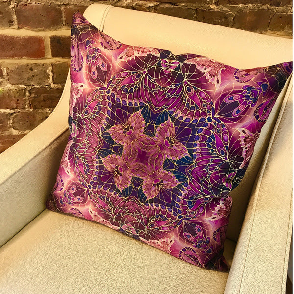 Plum Velvet Butterflies Cushion - Luxury Velvet Fabric - Deep Plum Butterflies pillow