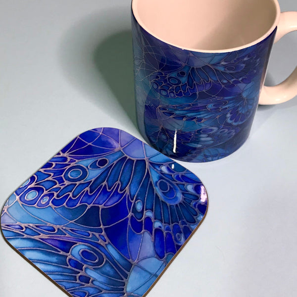 Blue Butterfly Mug and Coaster - Butterfly Mug Box Set - colours