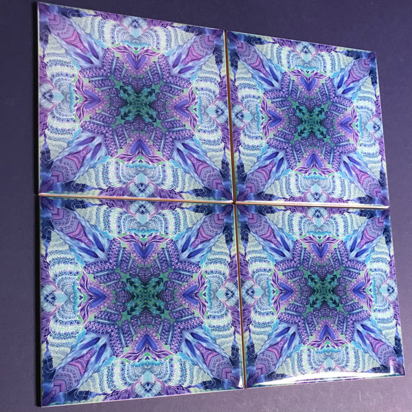 Shells kaleidescope Tiles - contemporary tile in blue green purple and turquoise 6x6"