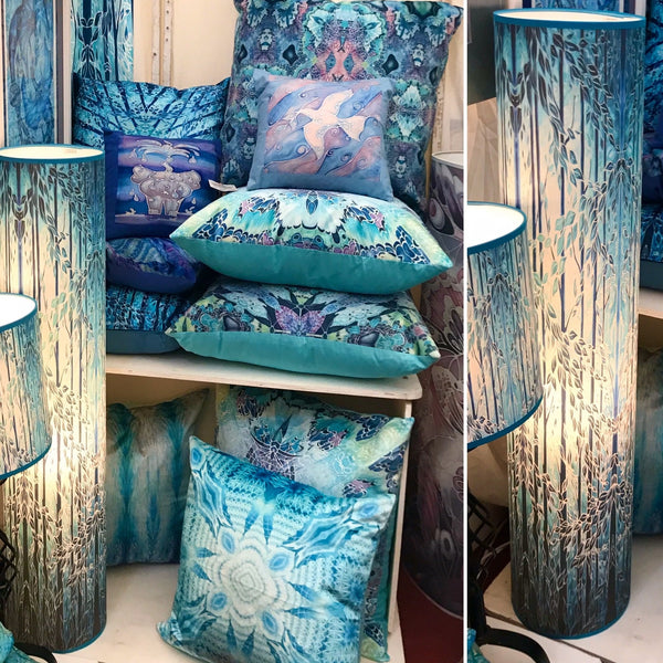 Into the Woods Contemporary Floor Lamp 1m tube - Tranquil Light Art Lamp - Blue Turquoise Aqua trees Lamp