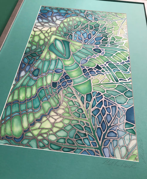 SOLD - Green Moth Original Silk Painting - Moth & Butterfly Arty - Green Lime Turquoise Art