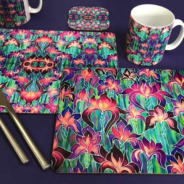 Purple Iris Pattern Table Mats and Coasters - Iris chopping board - Durable Tableware